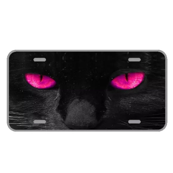 Custom license plate with pink eyed cat - Picture 1 of 1